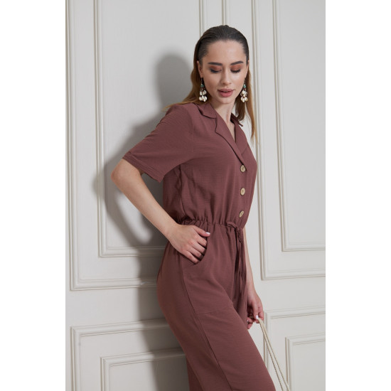 Pasaklı Giyim Kadın Beli Büzgülü Tulum Gül Kurusu