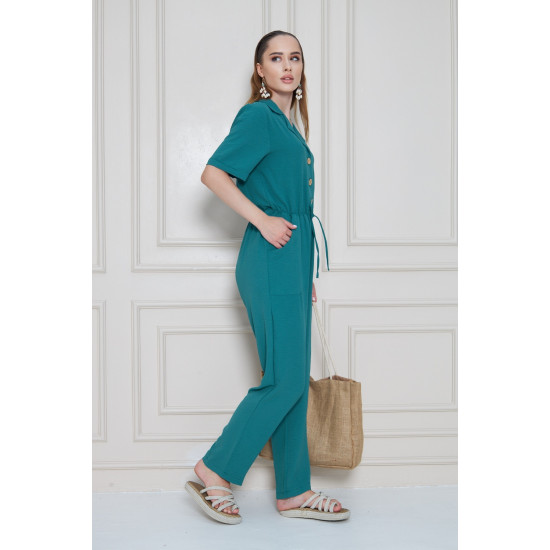 Pasaklı Giyim Kadın Beli Büzgülü Tulum Petrol