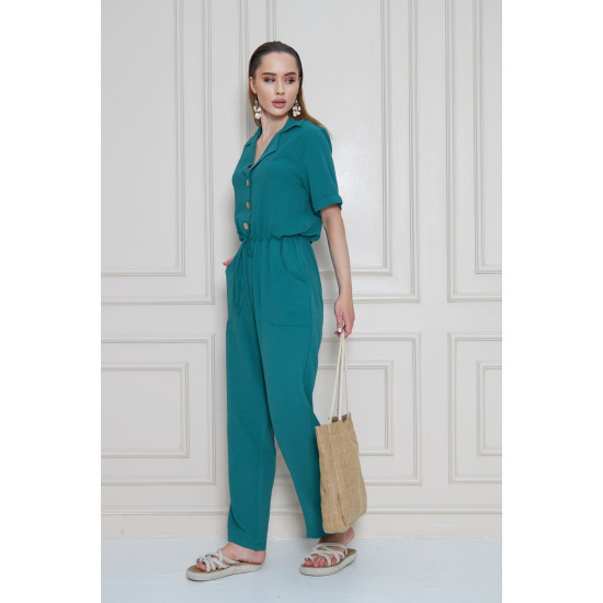 Pasaklı Giyim Kadın Beli Büzgülü Tulum Petrol