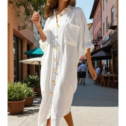 Pasaklı Giyim Kadın Oversize Yarasa Kol Tesettüre Uygun Gömlek Elbise-Tesettür Tunik 3282528 Ekru