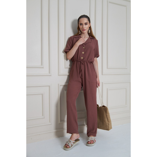 Pasaklı Giyim Kadın Beli Büzgülü Tulum Gül Kurusu