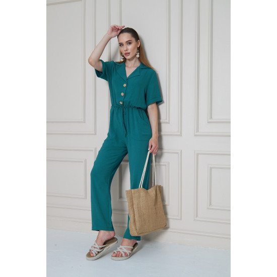 Pasaklı Giyim Kadın Beli Büzgülü Tulum Petrol