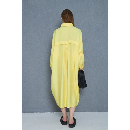Pasaklı Giyim Kadın Oversize Yarasa Kol Tesettüre Uygun Gömlek Elbise-Tesettür Tunik Sarı