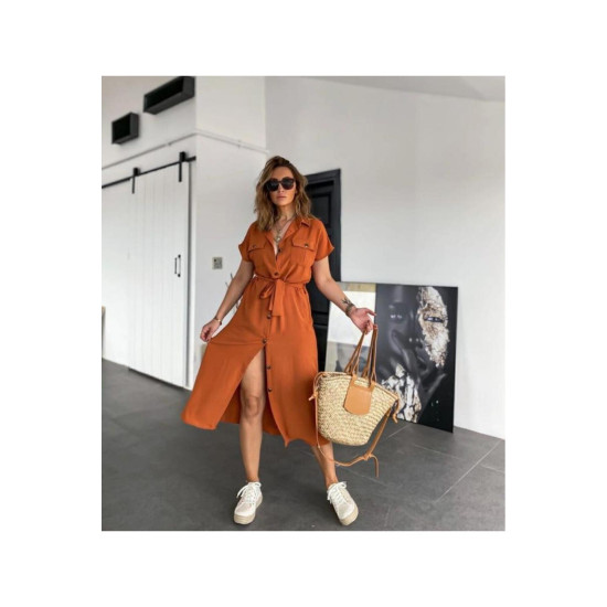 Pasaklı Giyim Kadın Safari Elbise Kiremit