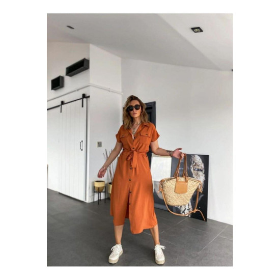 Pasaklı Giyim Kadın Safari Elbise Kiremit