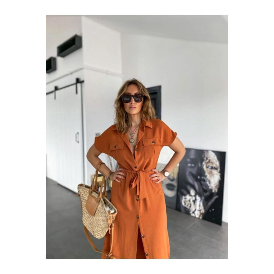 Pasaklı Giyim Kadın Safari Elbise Kiremit