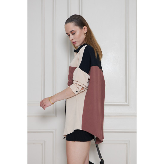 Pasaklı Giyim Kadın İki Renkli Gömlek Siyah-Bej