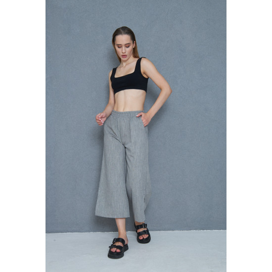 Pasaklı Giyim Kadın Keten Kapri Pantolon Siyah