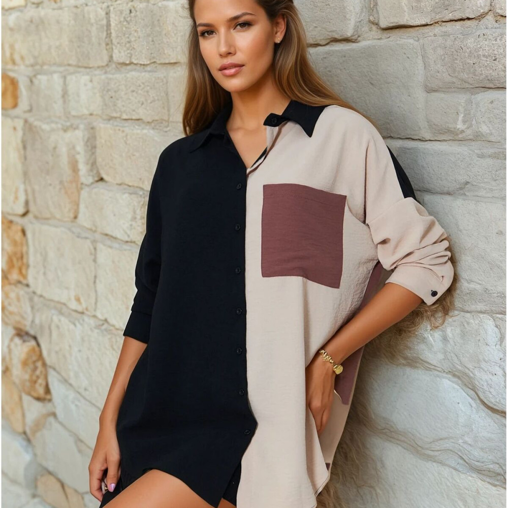 Pasaklı Giyim Kadın İki Renkli Gömlek 3071264 Siyah-Bej
