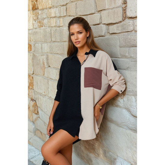 Pasaklı Giyim Kadın İki Renkli Gömlek Siyah-Bej