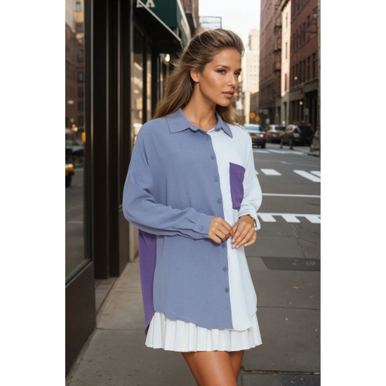 Pasaklı Giyim Kadın İki Renkli Gömlek Gri-Mor