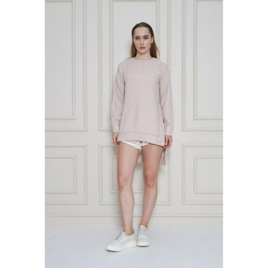 Pasaklı Giyim Kadın Premium Bambu Keten İncili Tunik Taş