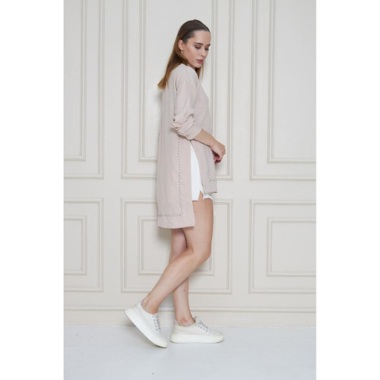 Pasaklı Giyim Kadın Premium Bambu Keten İncili Tunik Taş