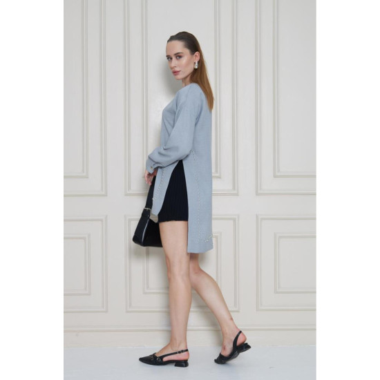 Pasaklı Giyim Kadın Premium Bambu Keten İncili Tunik Gri