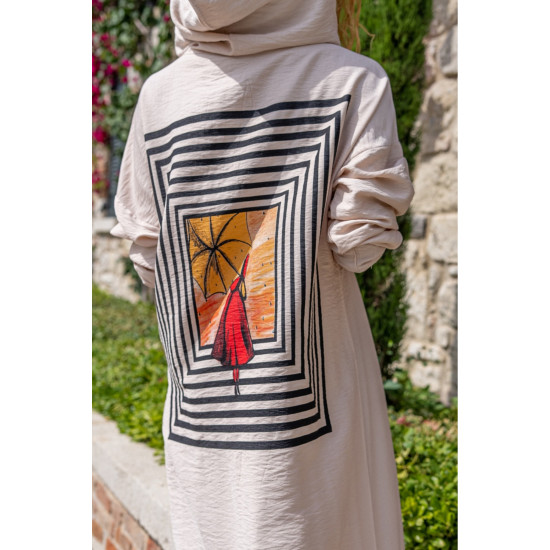 Pasaklı Giyim Kadın Sırtı Baskılı Kapüşonlu Elbise Taş