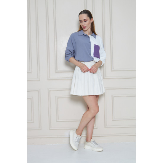 Pasaklı Giyim Kadın İki Renkli Gömlek Gri-Mor