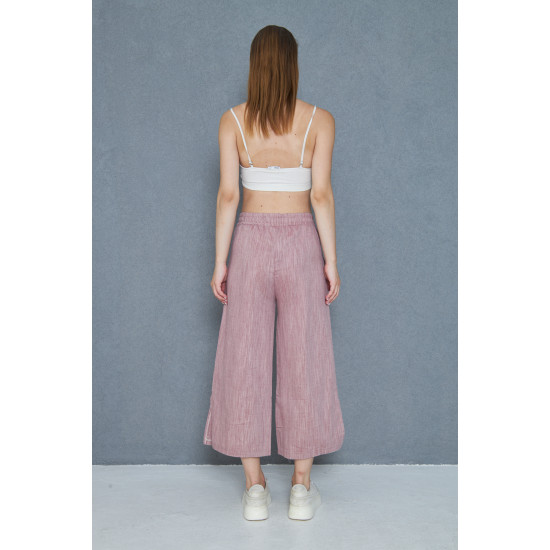 Pasaklı Giyim Kadın Keten Kapri Pantolon Bordo