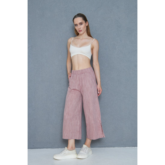 Pasaklı Giyim Kadın Keten Kapri Pantolon Bordo