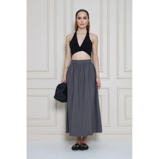 Pasaklı Giyim Kadın Gri Paraşüt Kumaş Yazlık Gizli Fermuarlı Uzun Etek