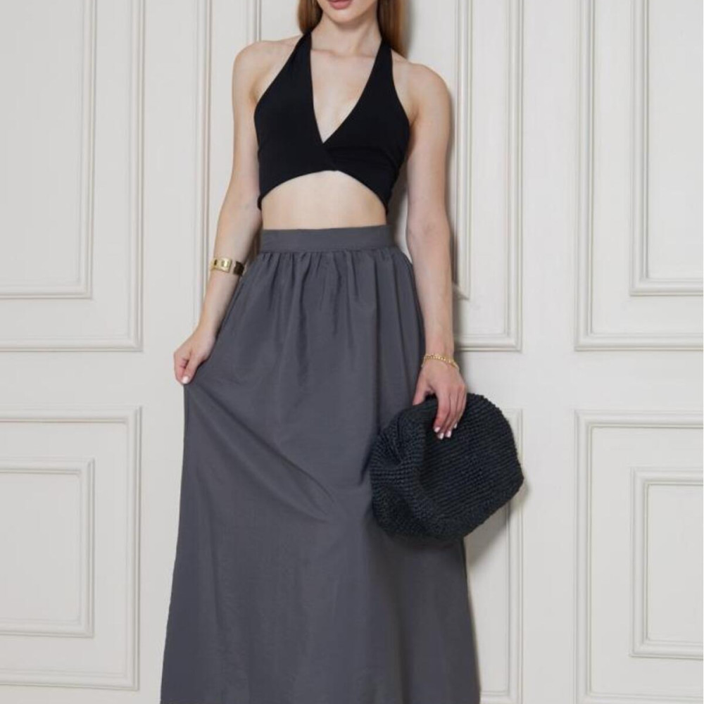 Pasaklı Giyim Kadın Gri Paraşüt Kumaş Yazlık Gizli Fermuarlı Uzun Etek 3730286