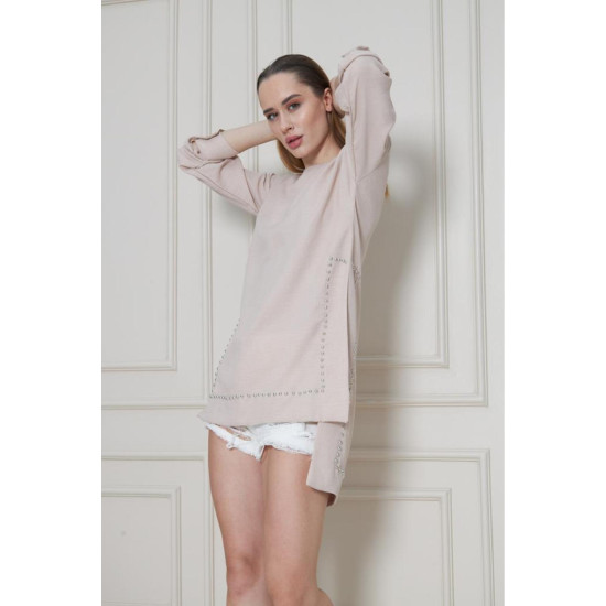 Pasaklı Giyim Kadın Premium Bambu Keten İncili Tunik Taş