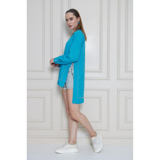 Pasaklı Giyim Kadın Premium Bambu Keten İncili Tunik Turkuaz