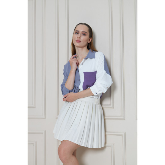 Pasaklı Giyim Kadın İki Renkli Gömlek Gri-Mor