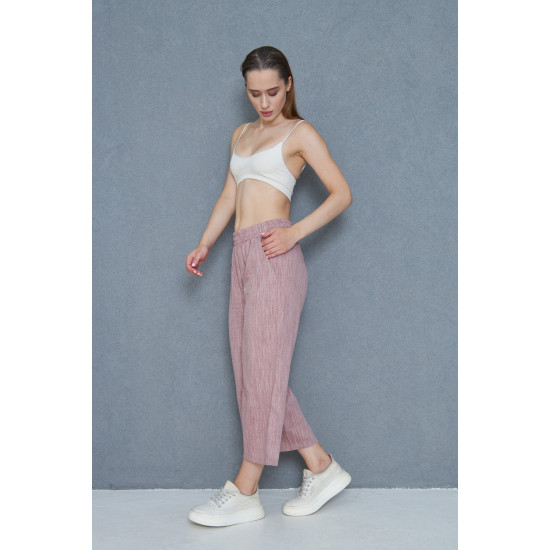 Pasaklı Giyim Kadın Keten Kapri Pantolon Bordo