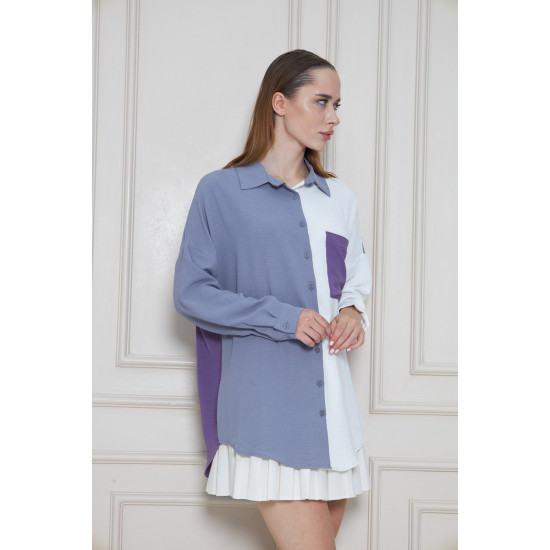 Pasaklı Giyim Kadın İki Renkli Gömlek Gri-Mor