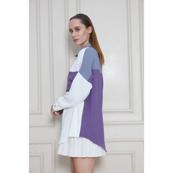 Pasaklı Giyim Kadın İki Renkli Gömlek Gri-Mor