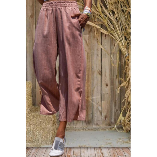 Pasaklı Giyim Kadın Keten Kapri Pantolon Bordo