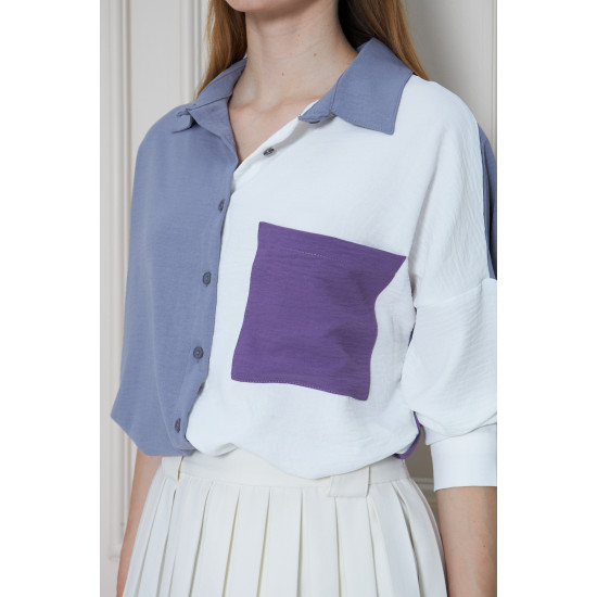 Pasaklı Giyim Kadın İki Renkli Gömlek Gri-Mor