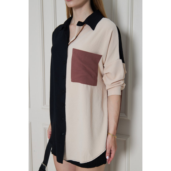 Pasaklı Giyim Kadın İki Renkli Gömlek Siyah-Bej