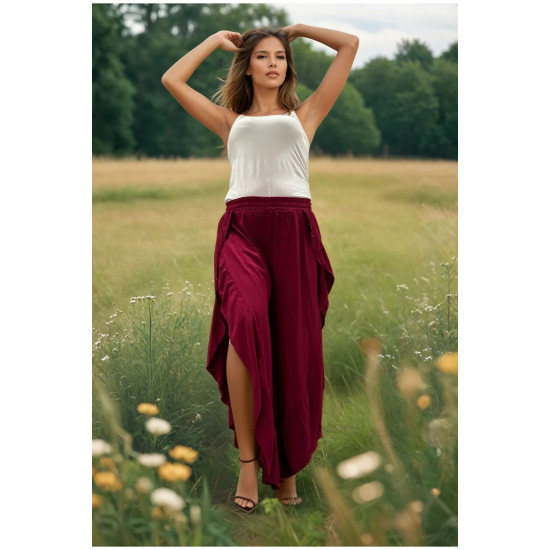 Pasaklı Giyim Bohem Pantolon Etek Bordo