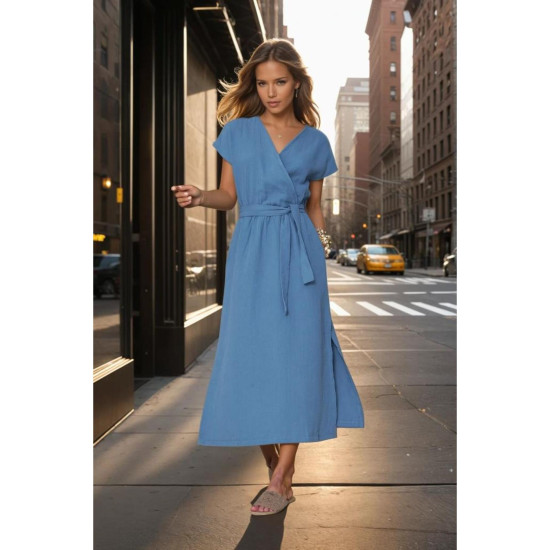 Pasaklı Giyim Kadın %100 Pamuk Müslin Elbise İndigo