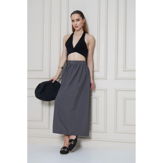 Pasaklı Giyim Kadın Gri Paraşüt Kumaş Yazlık Gizli Fermuarlı Uzun Etek