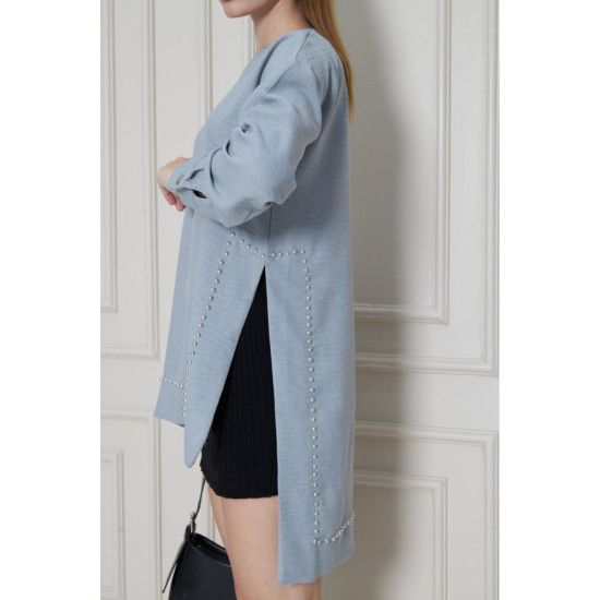 Pasaklı Giyim Kadın Premium Bambu Keten İncili Tunik Gri