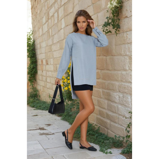 Pasaklı Giyim Kadın Premium Bambu Keten İncili Tunik Gri