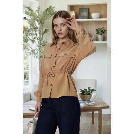 Pasaklı Giyim Kadın Kupra Gömlek Karamel