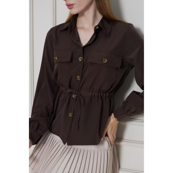 Pasaklı Giyim Kadın Kupra Gömlek Kahverengi