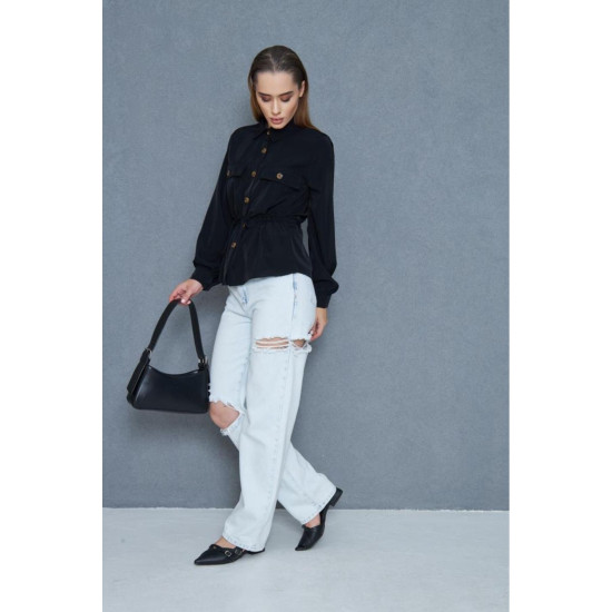 Pasaklı Giyim Kadın Kupra Gömlek Siyah