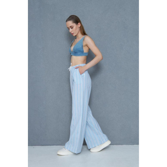 Pasaklı Giyim Kadın Fistolu Poplin Pantolon Mavi