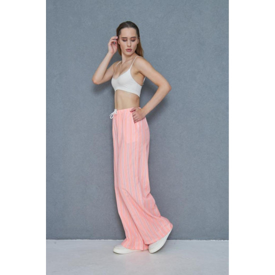 Pasaklı Giyim Kadın Fistolu Poplin Pantolon Pembe -Beyaz