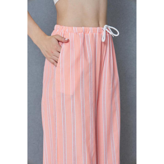 Pasaklı Giyim Kadın Fistolu Poplin Pantolon Pembe -Beyaz