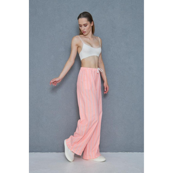 Pasaklı Giyim Kadın Fistolu Poplin Pantolon Pembe -Beyaz