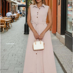 Pasaklı Giyim Giy Çık Kolsuz Uzun Gömlek Elbise 3762385 Pudra