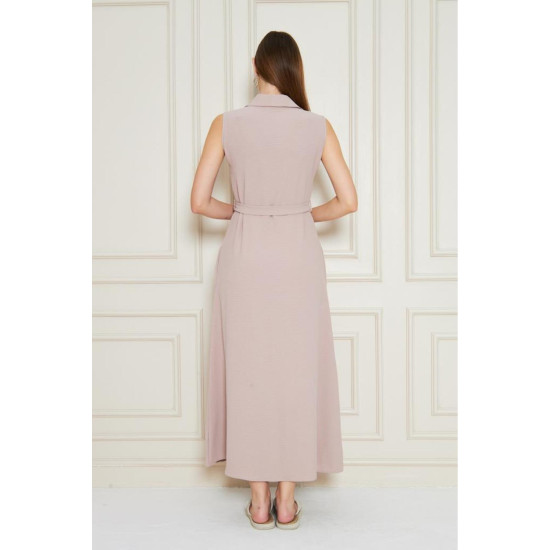 Pasaklı Giyim Giy Çık Kolsuz Uzun Gömlek Elbise Pudra