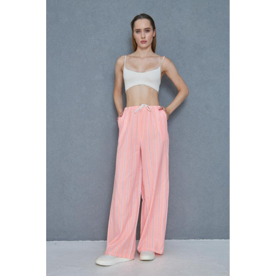 Pasaklı Giyim Kadın Fistolu Poplin Pantolon Pembe -Beyaz