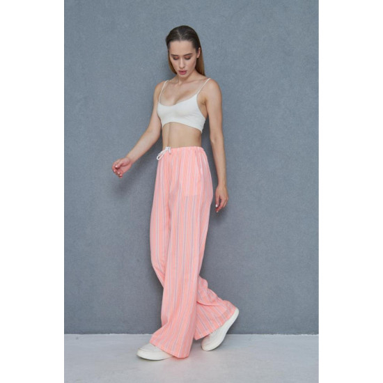 Pasaklı Giyim Kadın Fistolu Poplin Pantolon Pembe -Beyaz