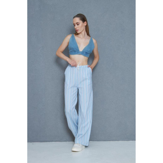 Pasaklı Giyim Kadın Fistolu Poplin Pantolon Mavi